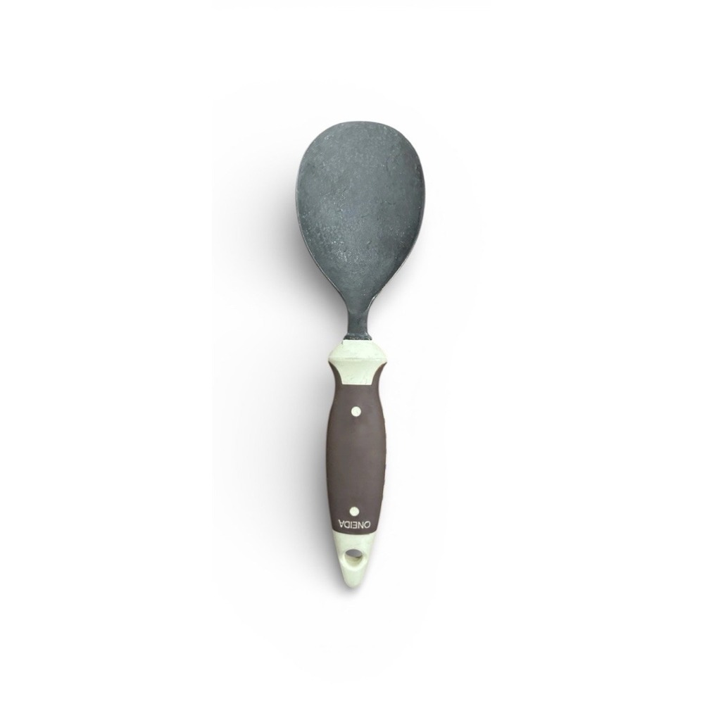 Oneida Metal Rice Spoon Paddle Serving Utensil Brown White Ergonomic Handle